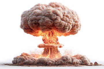Game-style atomic explosion with mushroom cloud on white background