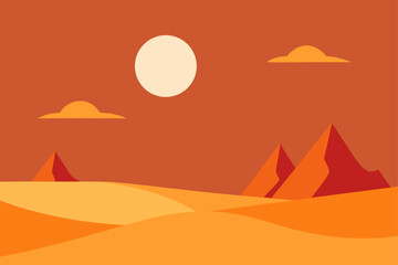 Desert Scene with Moon and Mountains