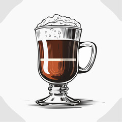 Irish Coffee Vector. Realistic hot Irish coffee drink in glass cup Vector Image