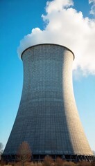 Industrial Cooling Tower Emitting Vapor Against a Vivid Blue Sky Efficient Energy Technology and Environmental Considerations