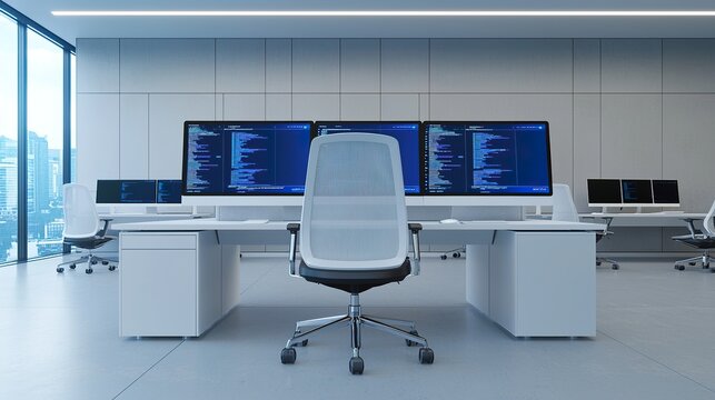 Futuristic workspace with holographic displays, innovation, advanced tech