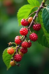 Ripe Berries Ready for Harvest Close-up of Lush Green Branch with Juicy Fruit