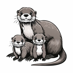 Otter Family vector. Otter Family Stock Illustration on white background.