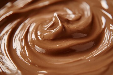 Close-up of Swirled Chocolate, Rich and Smooth, Perfect for Dessert or Food Photography.