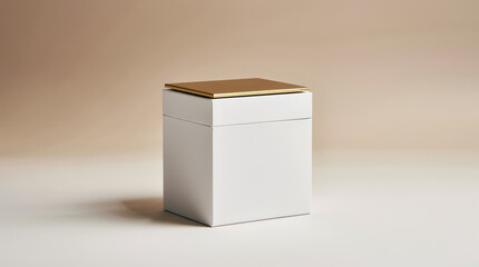 Elegant gift box with golden lid on soft gradient backdrop.