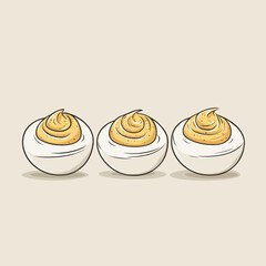 vintage and artistic depiction of three thanksgiving deviled eggs in line