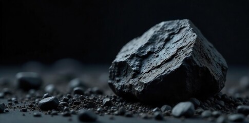 Rough Coal Close-Up Black Fossil Fuel Texture Against Dark Background, Power Generation, Environmental Impact