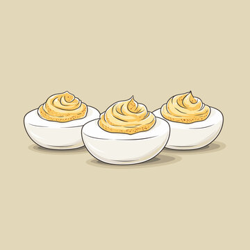 vintage and artistic depiction of three thanksgiving deviled eggs in line