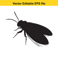 Silhouette Illustration of a Bug Displaying its Notable Features and a Vector Editable EPS File Banner Above Depicting its Editability