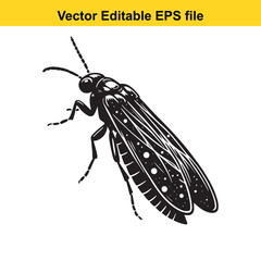 Detailed Vector Artwork of a Stylized Sawfly Insect Black and White Line Art Illustration, Suitable for Logo or Graphic Design