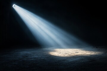 Bright Spotlight Beam Illuminates Dark Ground, Creating Contrast and Emphasizing Focus and Dramatic Lighting.