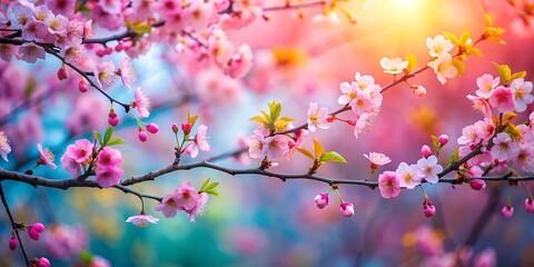 Fototapeta premium Spring Blossoms On Tree Branches Vibrant Colors And Light