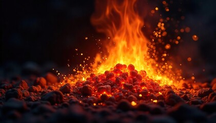 Fiery Ember Close-Up Vibrant Sparks and Glowing Energy Against Dark Background - Perfect for Energy, Passion, and Intensity Concepts