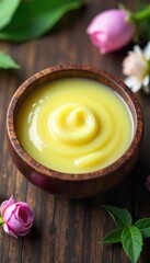 Soothing Natural Healing Balm in Rustic Wooden Bowl, Calming Botanicals, Holistic Wellness Remedy