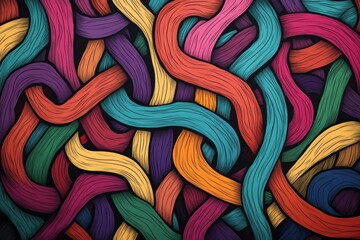 Abstract Colorful Woven Pattern, Intertwined Lines, Artistic Design, Bright Colors, Graphic Texture