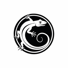 Lizard animal vector design logo on circle image isolated on white background.