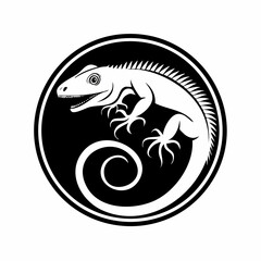 Lizard animal vector design logo on circle image isolated on white background.