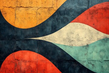 Abstract Colorful Wave Pattern on Textured Wall, Modern Design, Retro Style, Geometric Shapes.