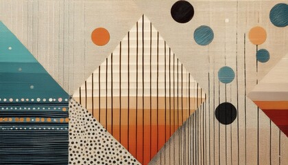 modern geometric stacked lines with dots on linen texture