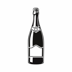 Black and white Champagne bottle vector illustration on white background.