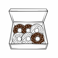 Donut Box image Vector. Illustration Box Full Delicious Donuts Stock Vector
