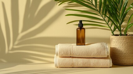 Relaxing spa setting featuring towels and natural elements for a rejuvenating experience