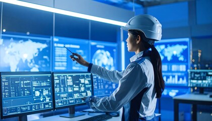 Woman in control room, data