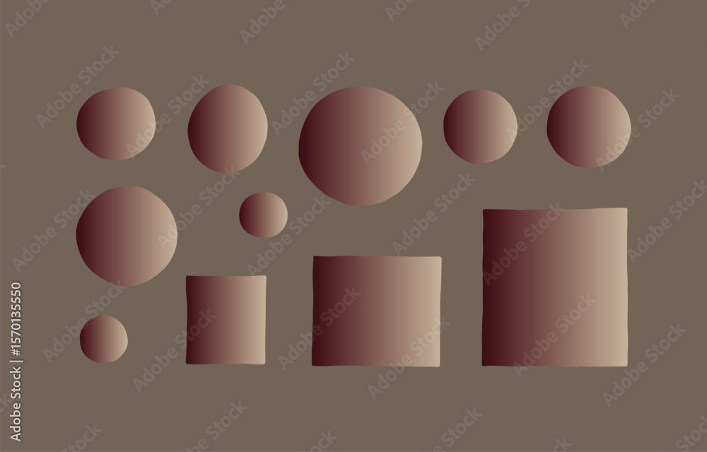 Poster abstract composition of rounded squares and circles with a subtle gradient effect against a muted br