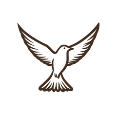 Obraz premium Illustration of a bird with its wings spread wide open, viewed from the front in a simple line drawing