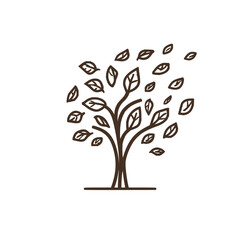 Obraz premium Illustration of a stylized tree with leaves blowing in the wind on a white background art concept