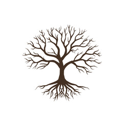 Illustration of a bare tree with intricate branches and roots on a white background isolated art