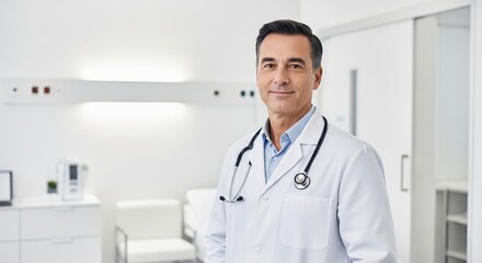 Confident male doctor in modern medical office