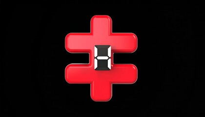 Fototapeta premium Red plus sign graphic with a digital clock