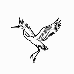 Obraz premium Crane bird flying with wings spread in a minimalist line art style 