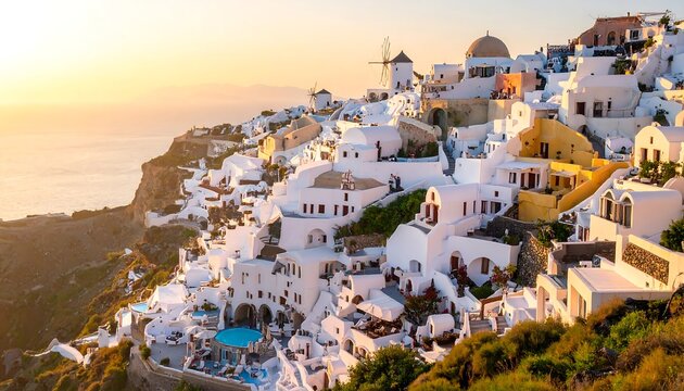 Santorini sunset cityscape