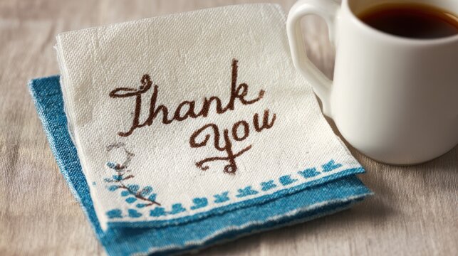 A thank you note, coffee, light wood