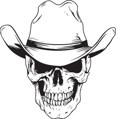 Cowboy Skull Silhouette Vector Illustration on Transparent Background