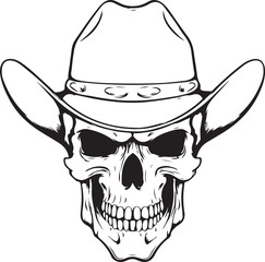 Cowboy Skull Silhouette Vector Illustration on Transparent Background