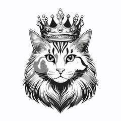 Royal Cat King with a Golden Crown on His Head in a Majestic Vector Illustration
