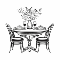 Vintage  Dining Table Vector and Illustration isolated on white background.