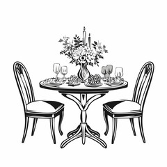Vintage  Dining Table Vector and Illustration isolated on white background.