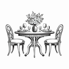 Vintage  Dining Table Vector and Illustration isolated on white background.