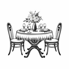 Vintage  Dining Table Vector and Illustration isolated on white background.