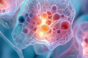 Microscopic view of interconnected cells, showcasing intricate network and diverse cell structures.