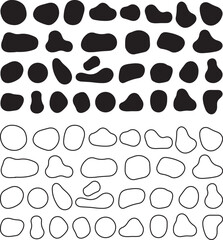 Collection of organic amorphous blob shapes in black silhouette and outline styles isolated on a white background. EPS-10.