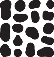 Collection of organic blob shapes and amorphous forms in black silhouette illustration isolated on a white background, 