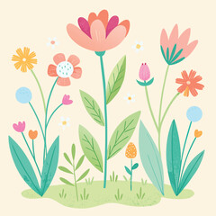Fototapeta premium Flower Kid Crayon Pencil Vector Childish Spring Floral Background Pastel Hand Drawn Illustration