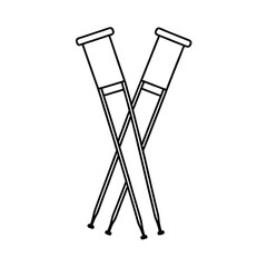 Crutches pair leaning against wall minimalist outline Vector illustration