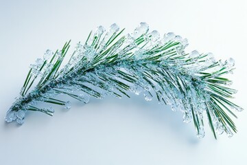 Frozen pine branch with ice crystals, winter wonderland, nature's beauty.