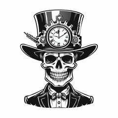 Steampunk Skeleton With High Hat Smiling Victorian Bandit Template Wanted image vector
